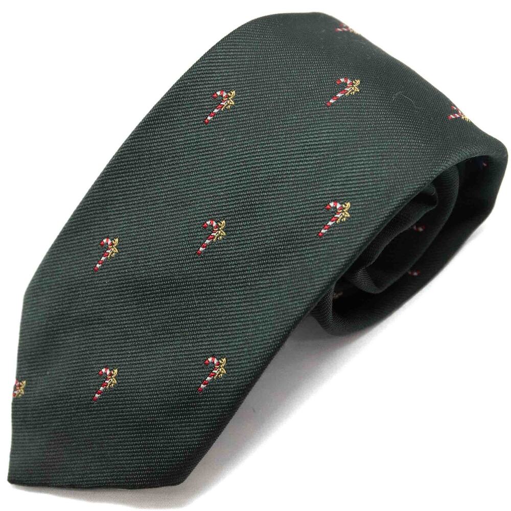 Vintage Retro Zareh Green Christmas Candy Cane 60's 70's Necktie Neck Tie